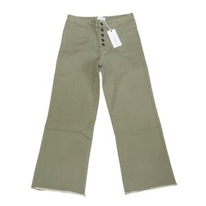 NWT Anniewear Wide Leg Button Fly Pants with Raw Hem | Olive Green | Size L